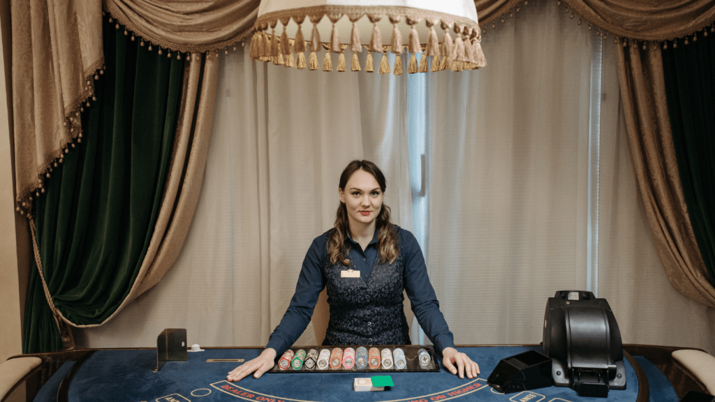 A person playing blackjack at the table