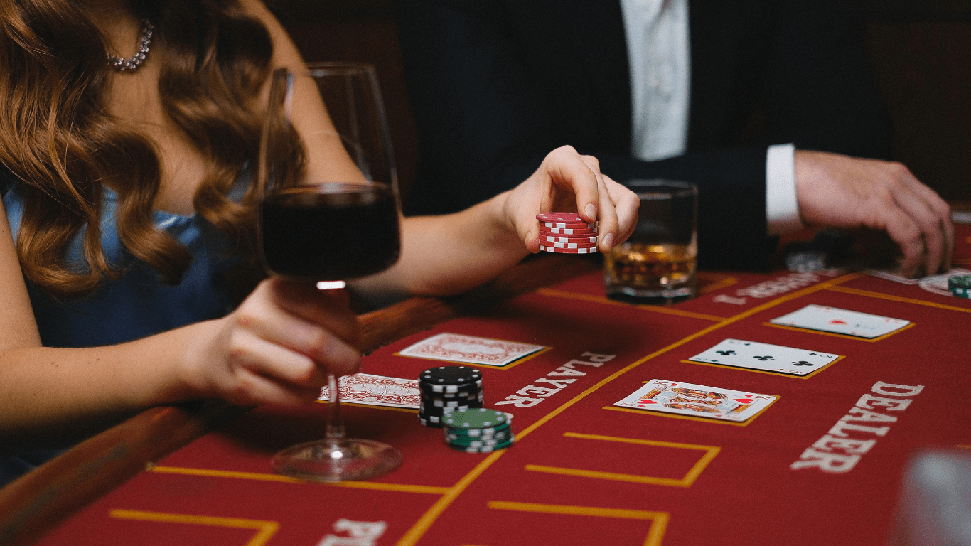 a person sitting on the poker table