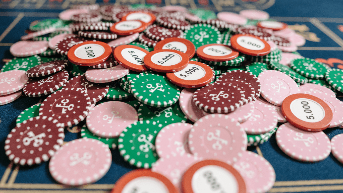 casino chips on a table in a casino