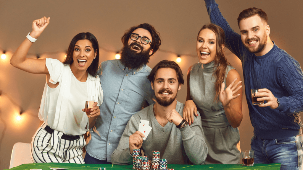 a group of people playing poker at a casino table