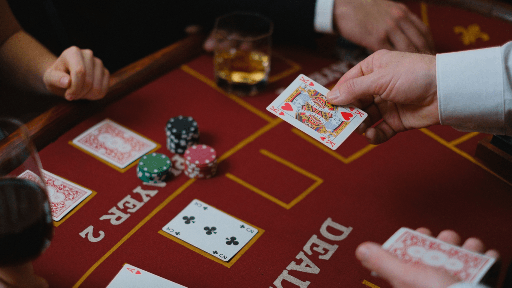 a person sitting on the poker table